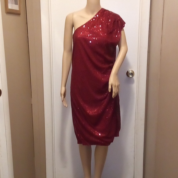 Grace Karin Dresses & Skirts - Grace Karen Red Wine Rusched Sequin Off Shoulder Cocktail Dress - Size 2XL
